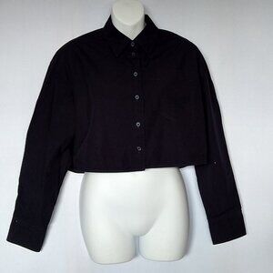 COS Cropped Cotton Poplin Shirt Navy Size 4 Boxy Slouchy Oversized Button Down
